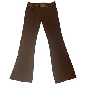 l.e.i. Brown Flare Pants Satin Belt Size 9 Y2K Vintage Fall Layering Retro